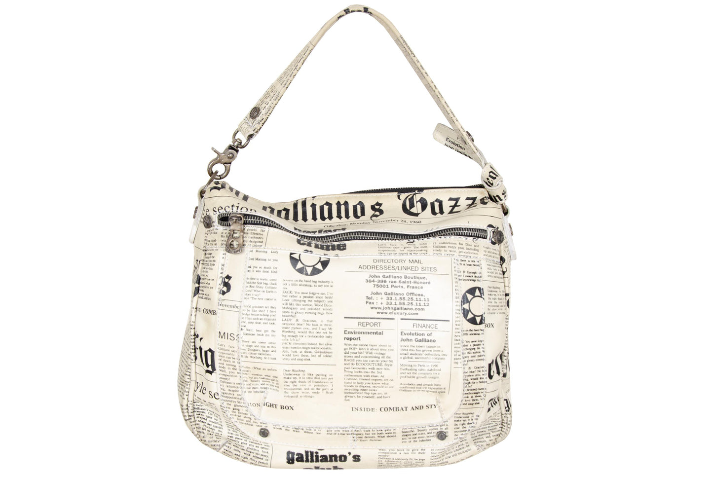 Vintage John Galliano Gazette printed leather bag / 2000s Galliano newspaper leather bag / Made in Italy