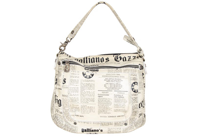 Vintage John Galliano Gazette printed leather bag / 2000s Galliano newspaper leather bag / Made in Italy