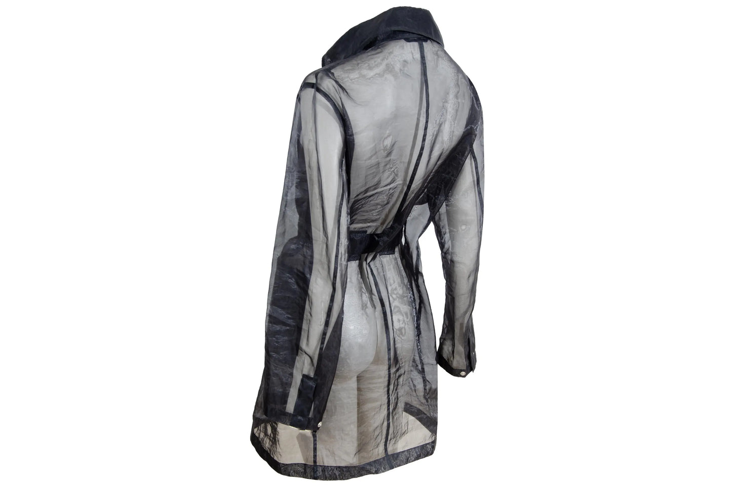 Vintage Jil Sander Raf Simons sheer black double breasted trench coat / Made in Italy