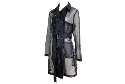Vintage Jil Sander Raf Simons sheer black double breasted trench coat / Made in Italy