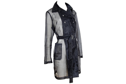 Vintage Jil Sander Raf Simons sheer black double breasted trench coat / Made in Italy