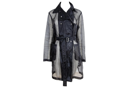 Vintage Jil Sander Raf Simons sheer black double breasted trench coat / Made in Italy