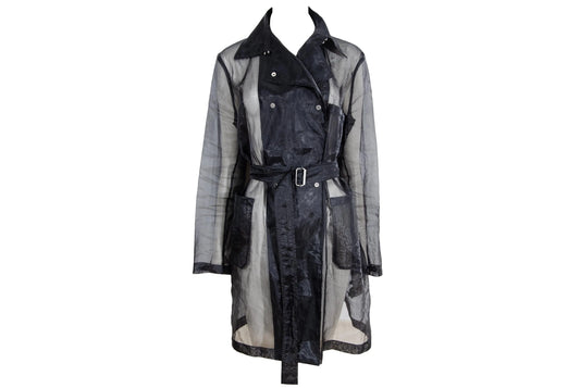 Vintage Jil Sander Raf Simons sheer black double breasted trench coat / Made in Italy