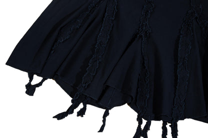 Vintage Romeo Gigli black midi skirt with distressed ribbons / Made in Italy