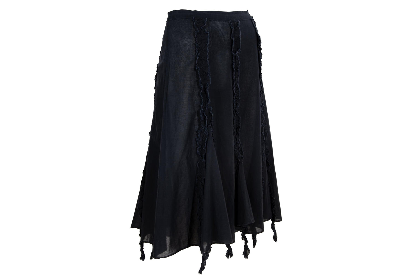 Vintage Romeo Gigli black midi skirt with distressed ribbons / Made in Italy