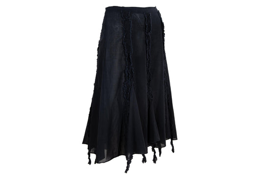 Vintage Romeo Gigli black midi skirt with distressed ribbons / Made in Italy