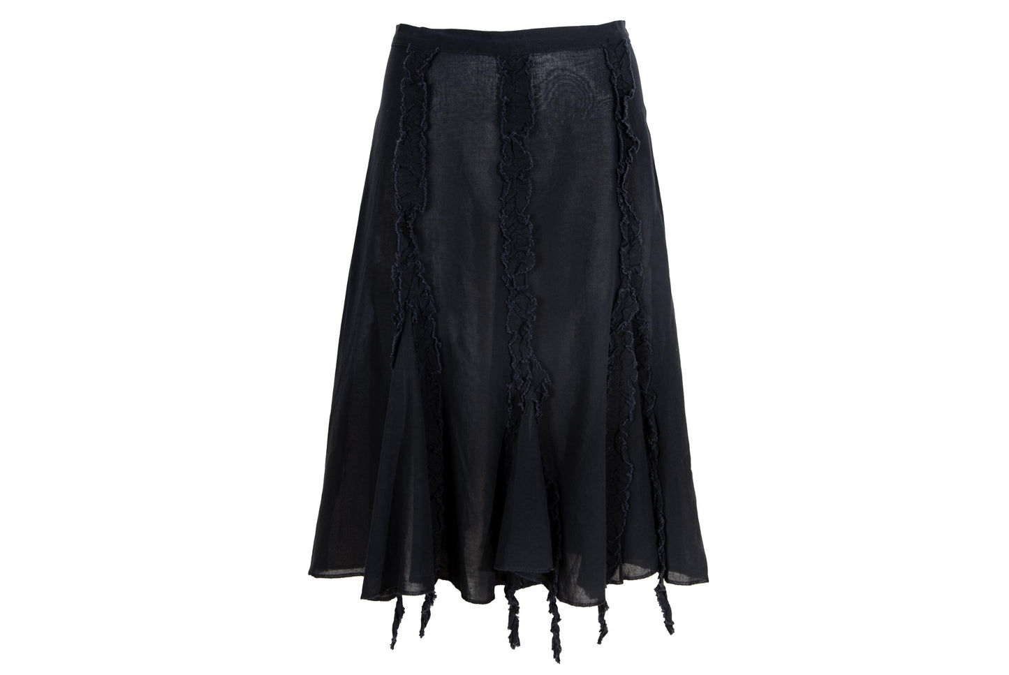 Vintage Romeo Gigli black midi skirt with distressed ribbons / Made in Italy