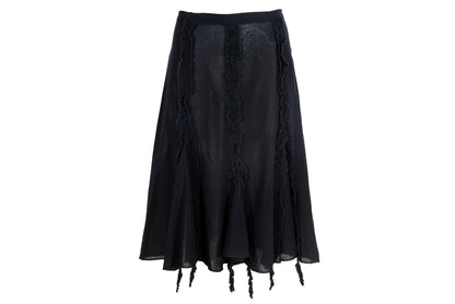 Vintage Romeo Gigli black midi skirt with distressed ribbons / Made in Italy