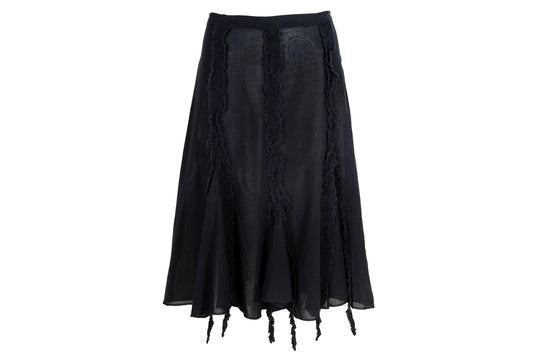 Vintage Romeo Gigli black midi skirt with distressed ribbons / Made in Italy
