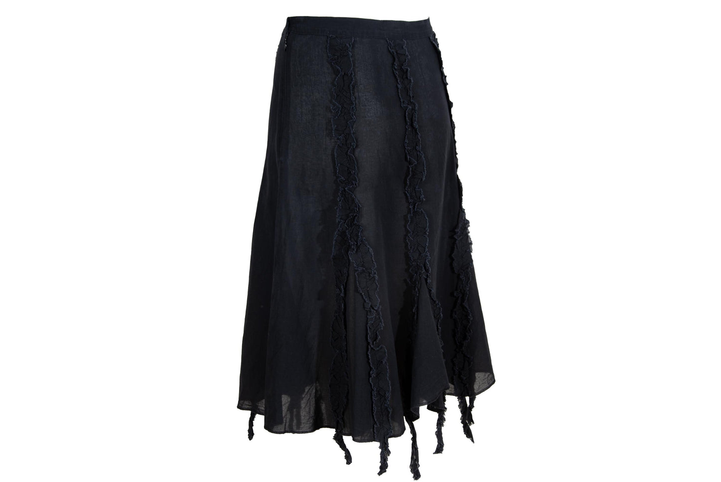 Vintage Romeo Gigli black midi skirt with distressed ribbons / Made in Italy