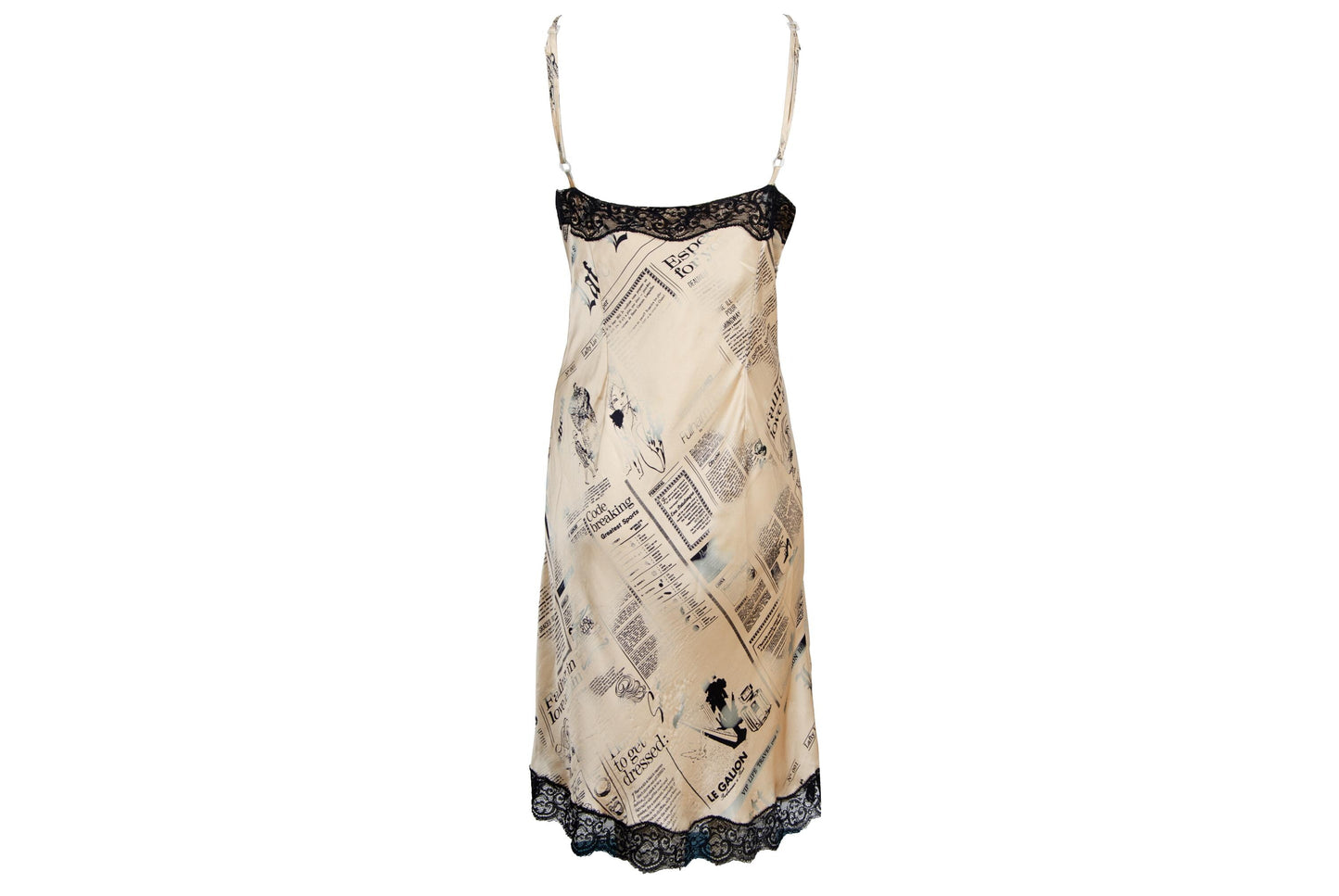 Vintage 100% silk newspaper print lace trim slip dress / Italian brand pure silk gazette print mini dress / Made in Italy