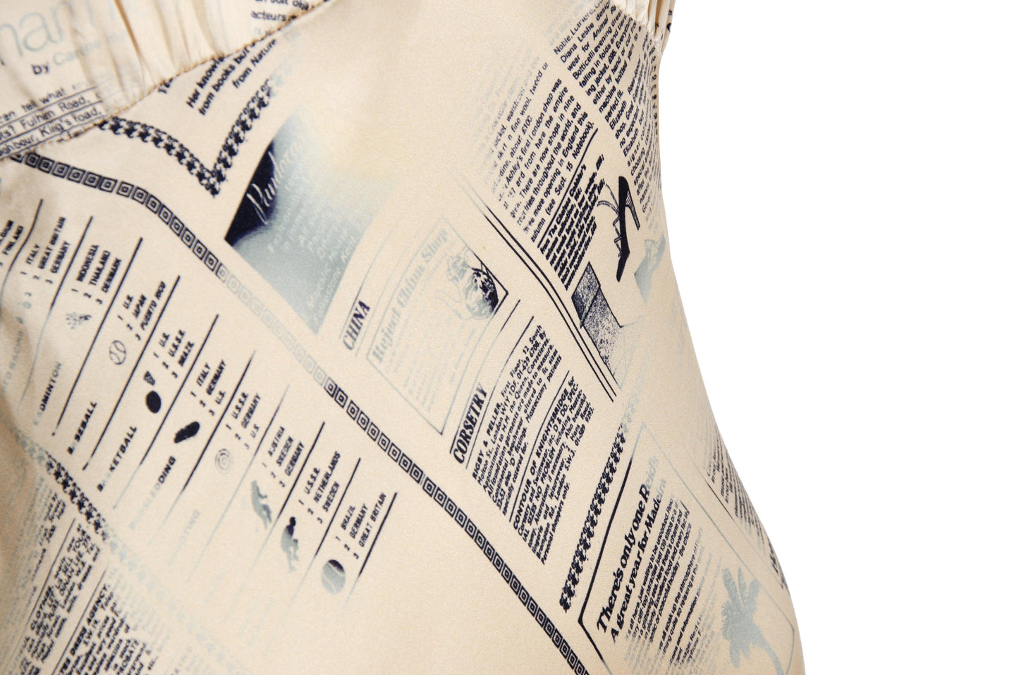 Vintage 100% silk newspaper print lace trim slip dress / Italian brand pure silk gazette print mini dress / Made in Italy