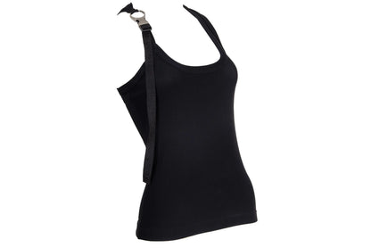 Vintage Dirk Bikkembergs asymmetrical straps black cotton tank top / Dirk Bikkembergs metal clip buckle strap sleeveless top / Made in Italy
