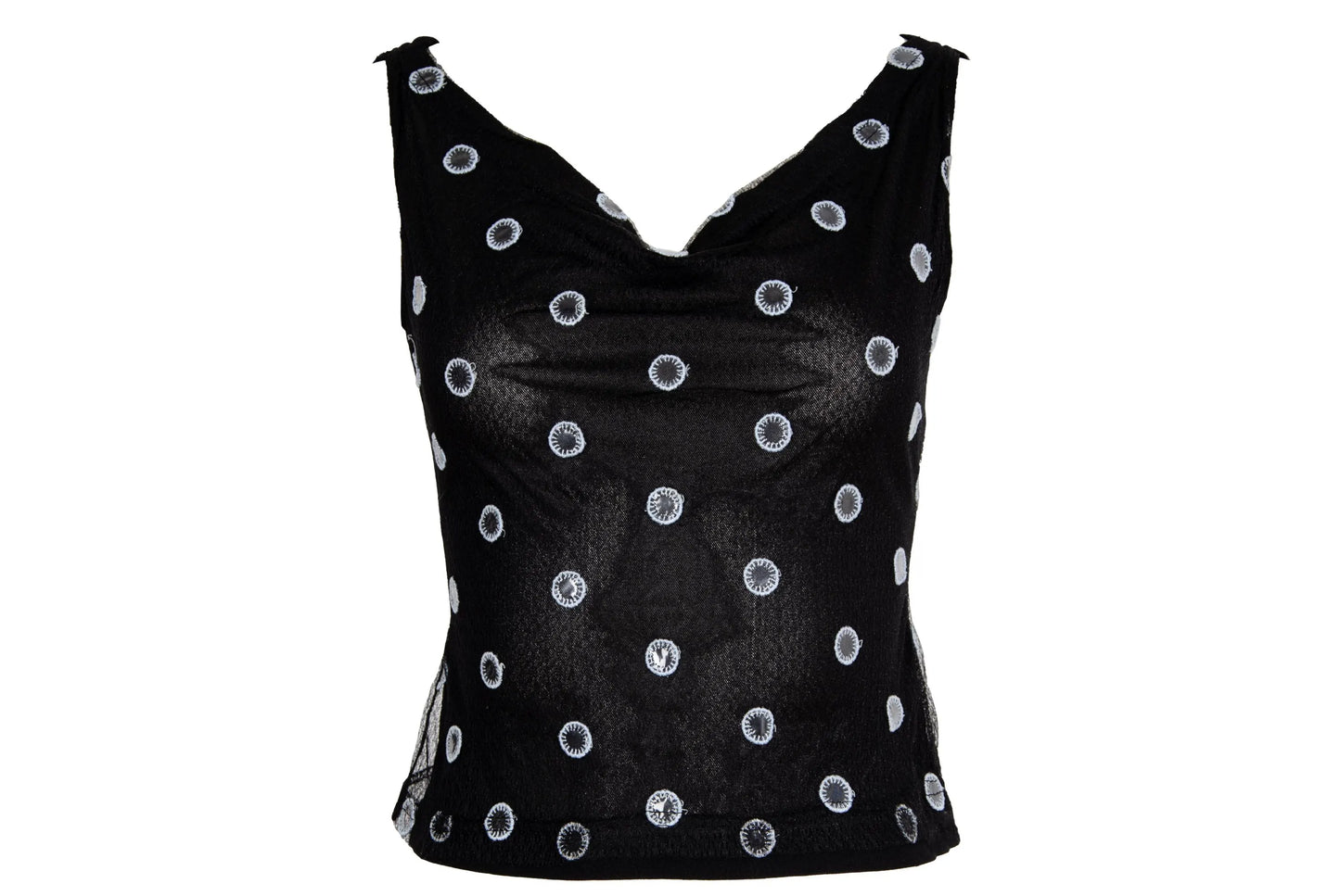 F/W 2000 Amaya Arzuaga mirror polka dot cowl neck sleeveless top / Made in Spain