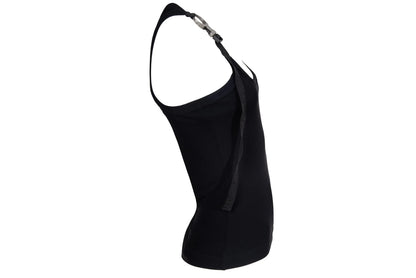 Vintage Dirk Bikkembergs asymmetrical straps black cotton tank top / Dirk Bikkembergs metal clip buckle strap sleeveless top / Made in Italy
