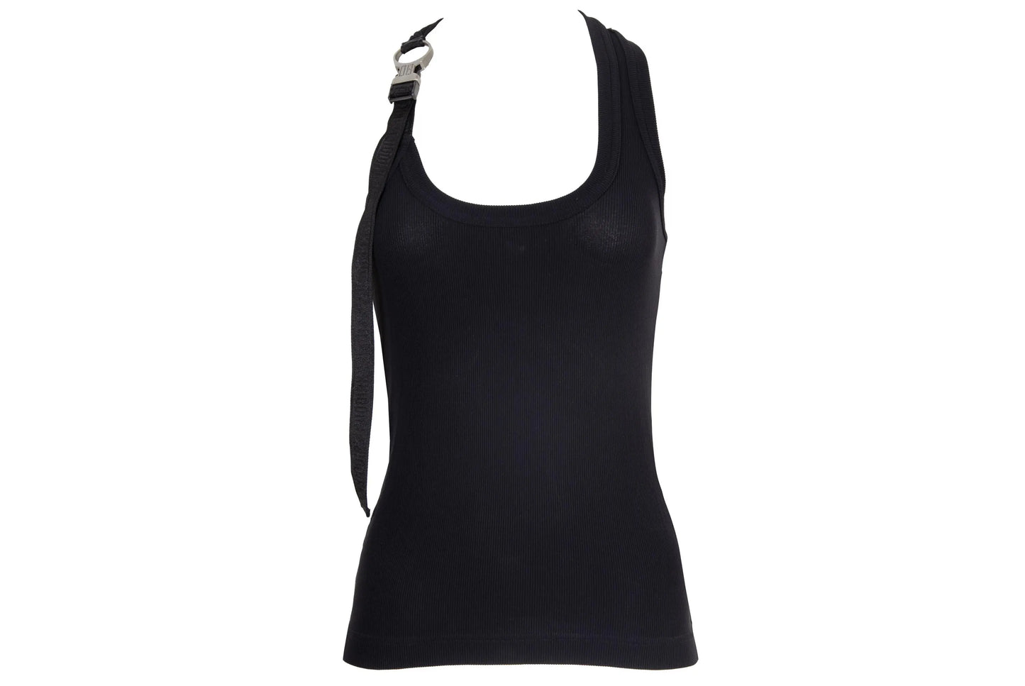 Vintage Dirk Bikkembergs asymmetrical straps black cotton tank top / Dirk Bikkembergs metal clip buckle strap sleeveless top / Made in Italy