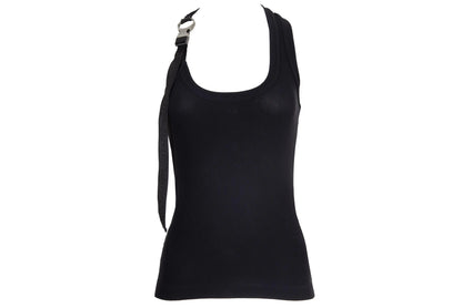 Vintage Dirk Bikkembergs asymmetrical straps black cotton tank top / Dirk Bikkembergs metal clip buckle strap sleeveless top / Made in Italy