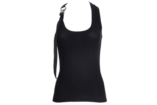 Vintage Dirk Bikkembergs asymmetrical straps black cotton tank top / Dirk Bikkembergs metal clip buckle strap sleeveless top / Made in Italy