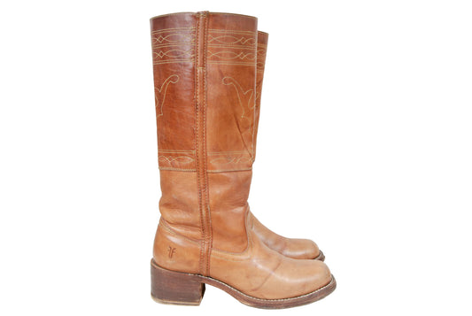 Vintage Frye Campus stitching horse tan leather boots / Size 8.5
