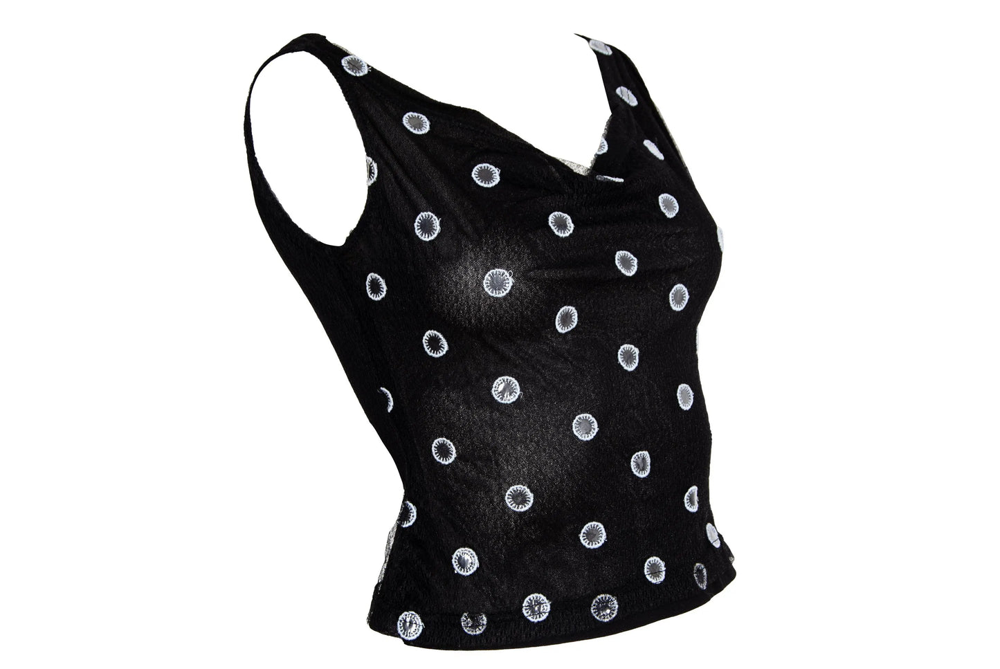 F/W 2000 Amaya Arzuaga mirror polka dot cowl neck sleeveless top / Made in Spain
