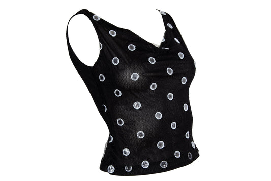F/W 2000 Amaya Arzuaga mirror polka dot cowl neck sleeveless top / Made in Spain