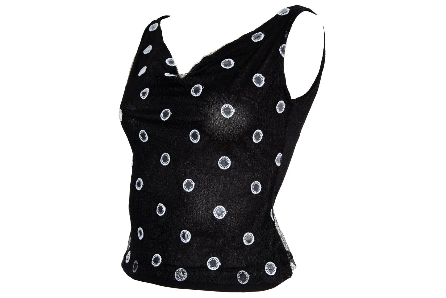 F/W 2000 Amaya Arzuaga mirror polka dot cowl neck sleeveless top / Made in Spain