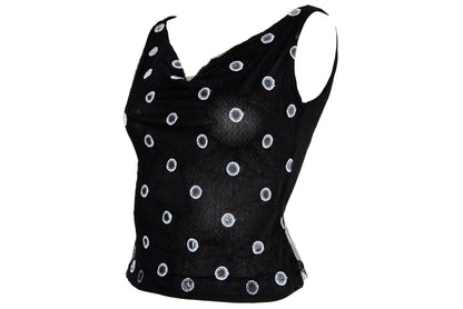 F/W 2000 Amaya Arzuaga mirror polka dot cowl neck sleeveless top / Made in Spain