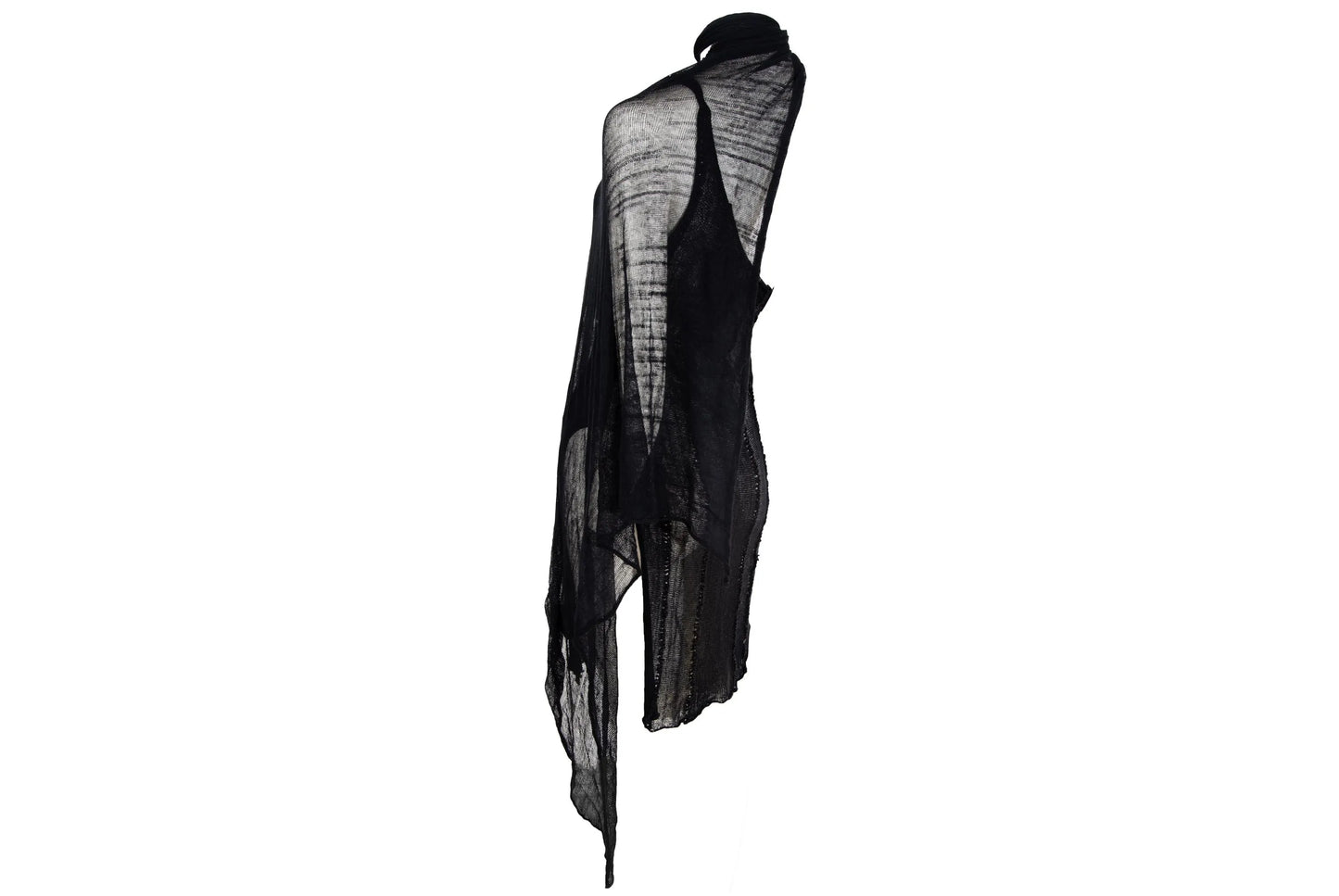Vintage Sarah Pacini sheer open knit asymmetrical tunic with integrated scarf / Made in Italy