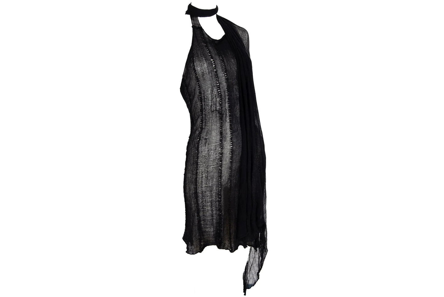 Vintage Sarah Pacini sheer open knit asymmetrical tunic with integrated scarf / Made in Italy
