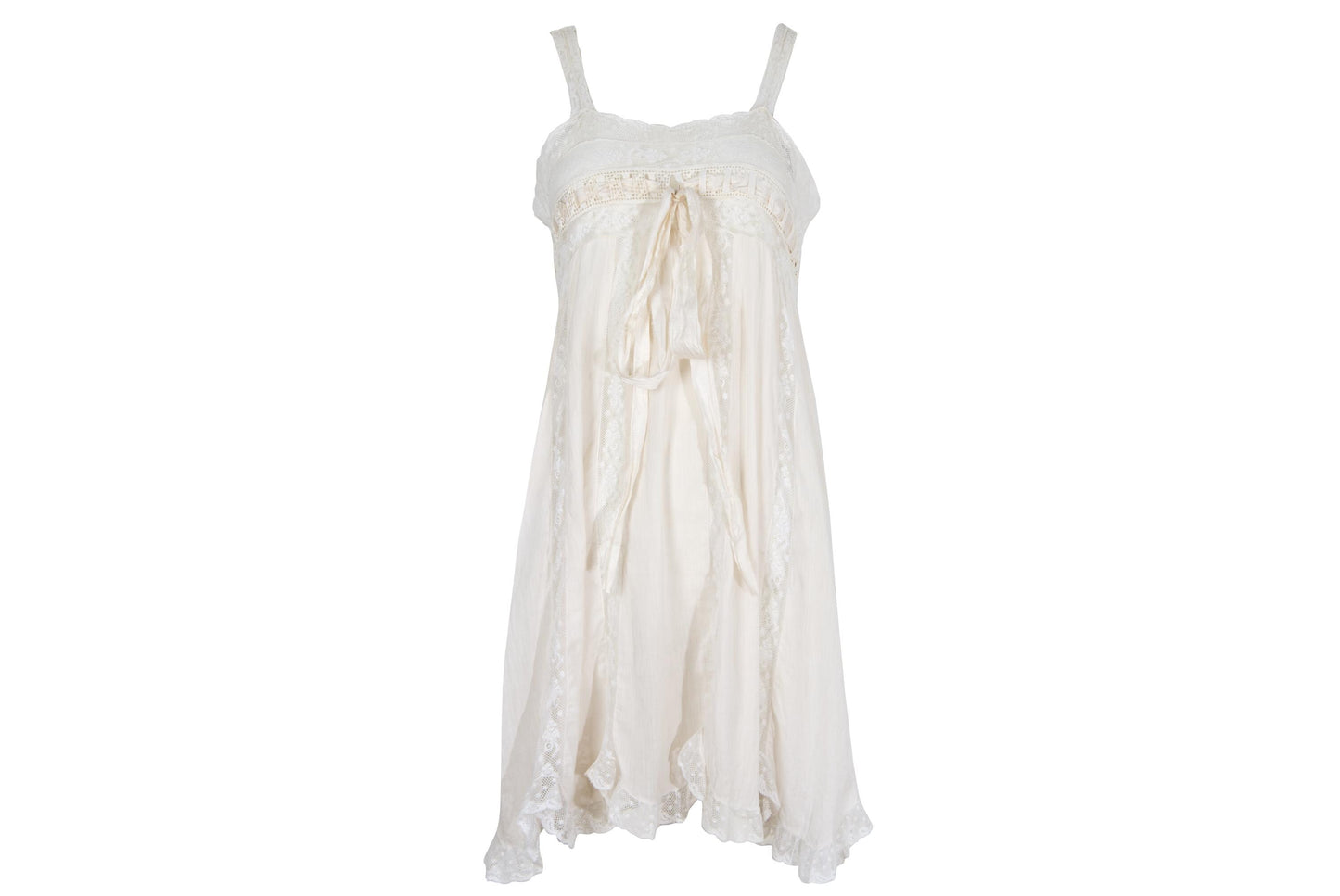 Early 1900s French antique delicate lace and cotton nightgown with silk bow
