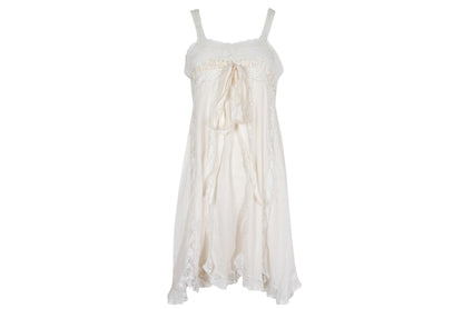 Early 1900s French antique delicate lace and cotton nightgown with silk bow