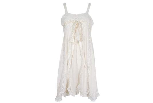Early 1900s French antique delicate lace and cotton nightgown with silk bow