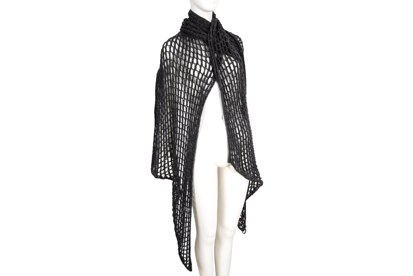 Vintage Dries Van Noten grey wool fishnet knit oversized scarf