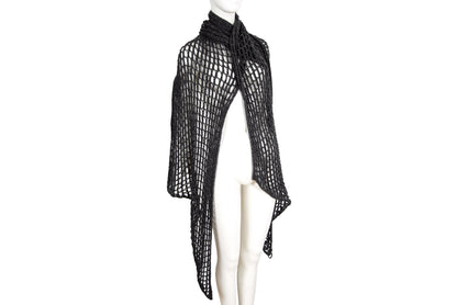 Vintage Dries Van Noten grey wool fishnet knit oversized scarf