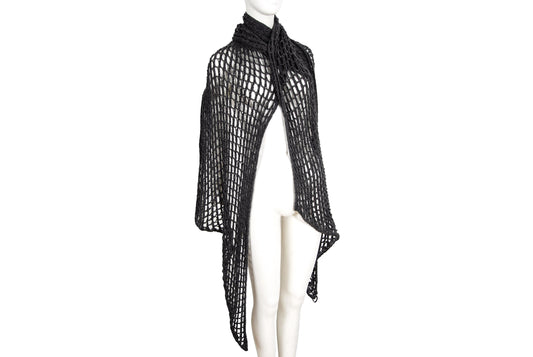 Vintage Dries Van Noten grey wool fishnet knit oversized scarf