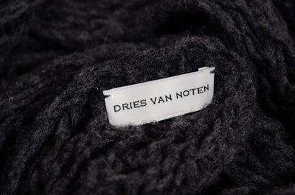Vintage Dries Van Noten grey wool fishnet knit oversized scarf