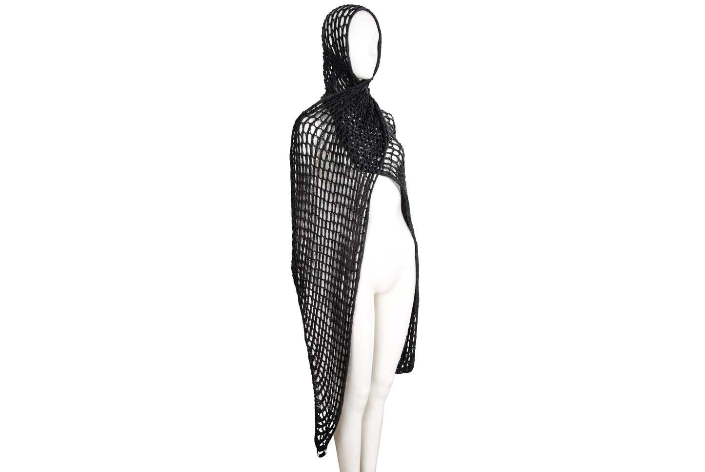 Vintage Dries Van Noten grey wool fishnet knit oversized scarf