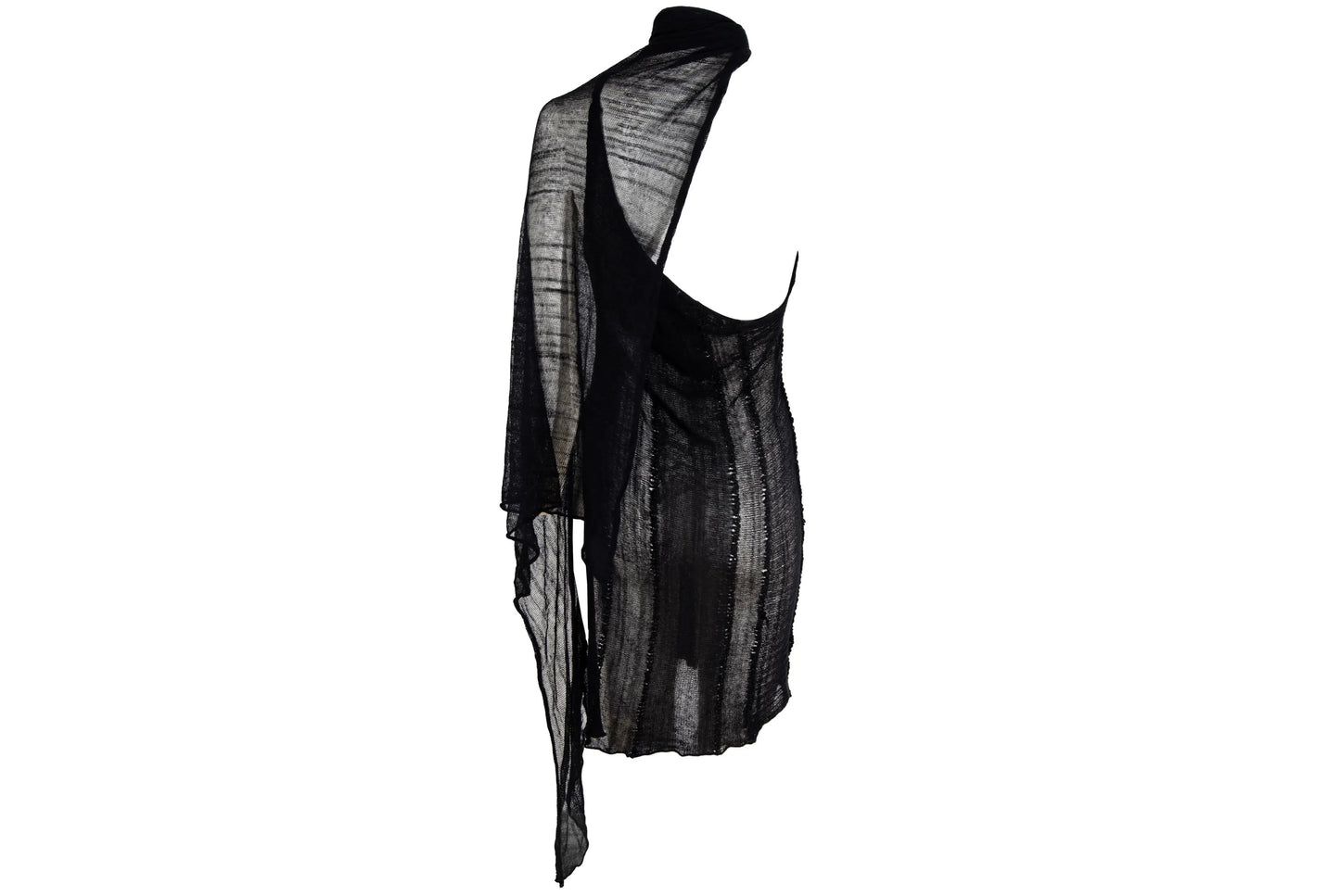 Vintage Sarah Pacini sheer open knit asymmetrical tunic with integrated scarf / Made in Italy
