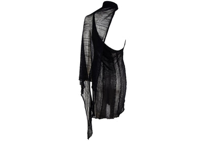 Vintage Sarah Pacini sheer open knit asymmetrical tunic with integrated scarf / Made in Italy