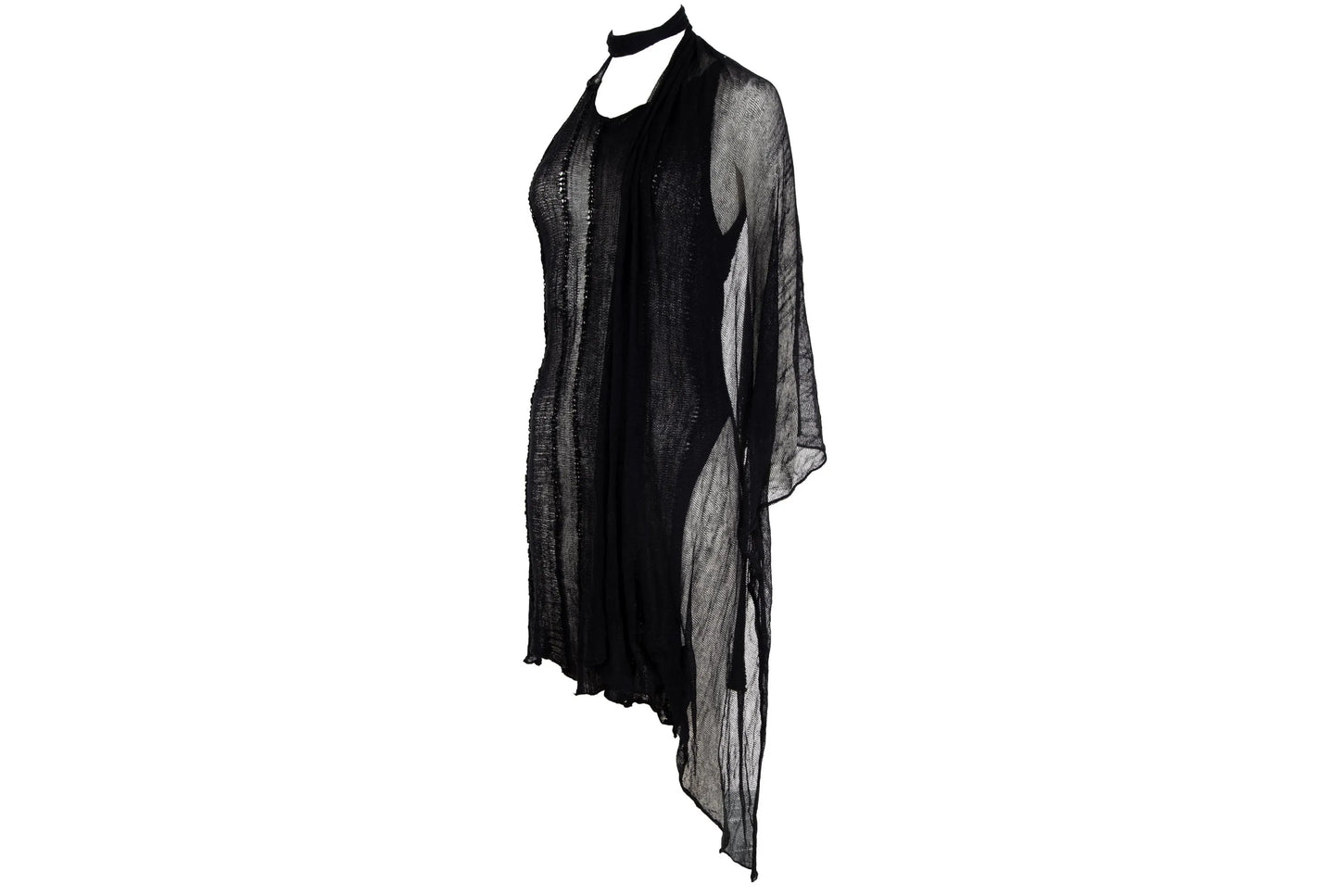 Vintage Sarah Pacini sheer open knit asymmetrical tunic with integrated scarf / Made in Italy