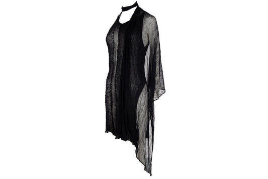 Vintage Sarah Pacini sheer open knit asymmetrical tunic with integrated scarf / Made in Italy