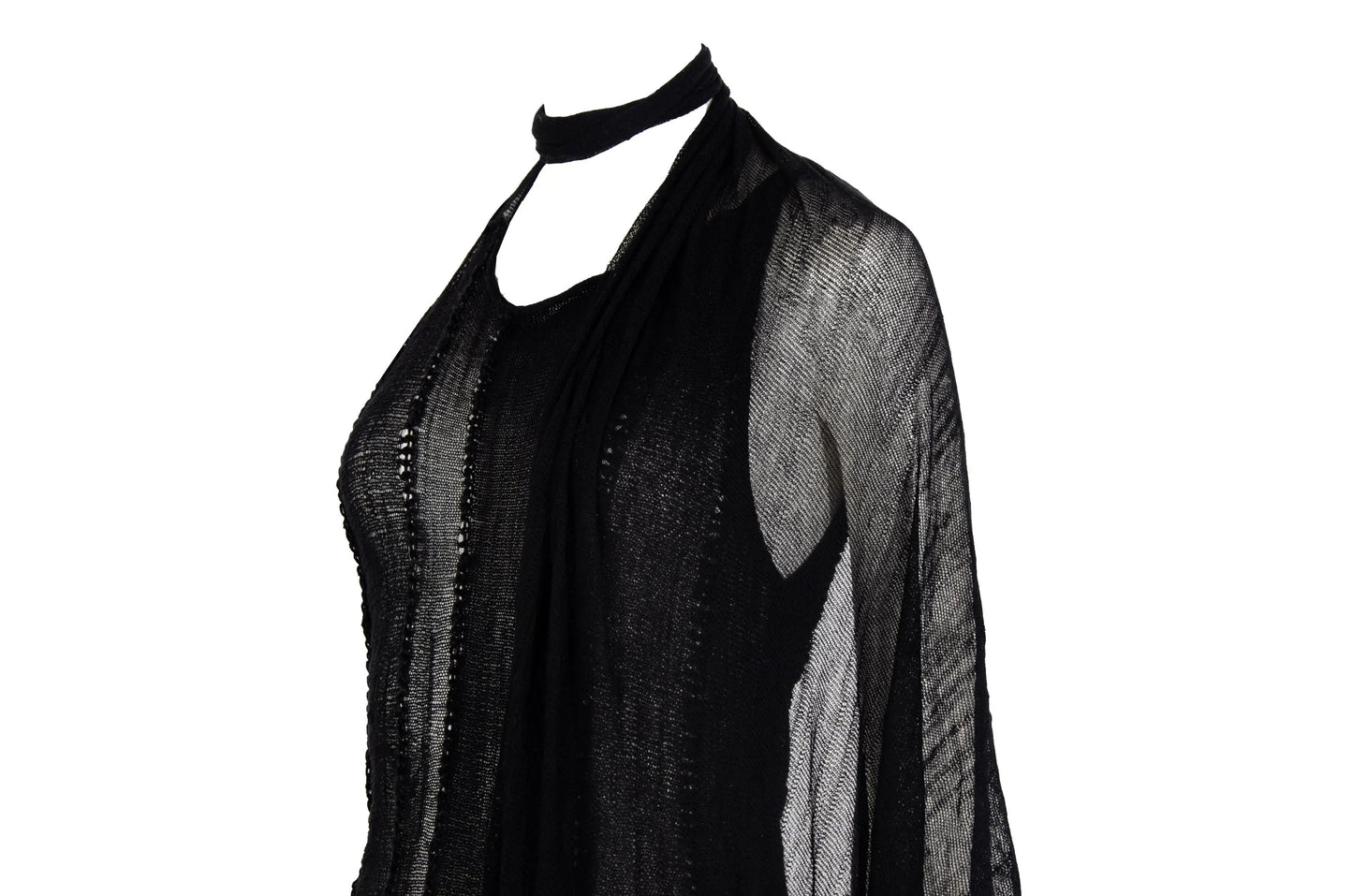 Vintage Sarah Pacini sheer open knit asymmetrical tunic with integrated scarf / Made in Italy