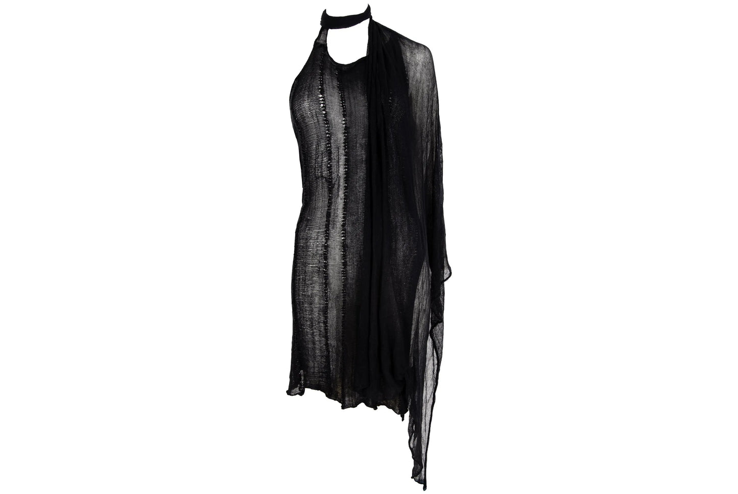 Vintage Sarah Pacini sheer open knit asymmetrical tunic with integrated scarf / Made in Italy