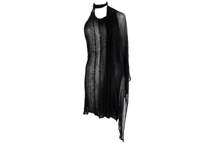 Vintage Sarah Pacini sheer open knit asymmetrical tunic with integrated scarf / Made in Italy