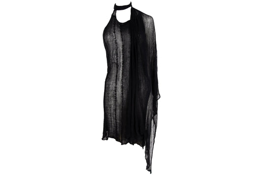 Vintage Sarah Pacini sheer open knit asymmetrical tunic with integrated scarf / Made in Italy