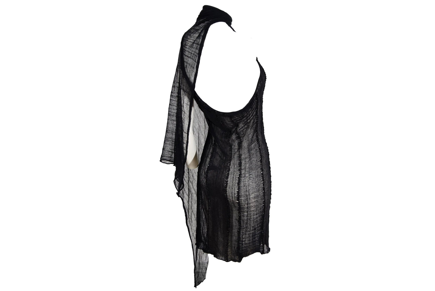 Vintage Sarah Pacini sheer open knit asymmetrical tunic with integrated scarf / Made in Italy