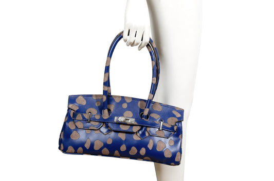 Vintage Italian brand east west genuine leather "Firkin" shoulder bag with dévoré polka dots / Made in Italy