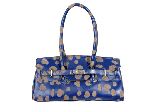 Vintage Italian brand east west genuine leather "Firkin" shoulder bag with dévoré polka dots / Made in Italy