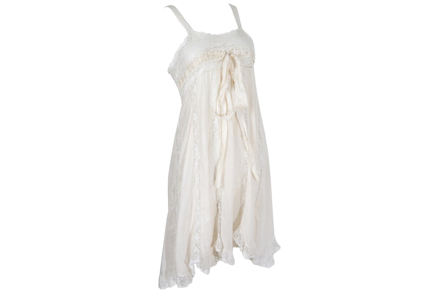 Early 1900s French antique delicate lace and cotton nightgown with silk bow