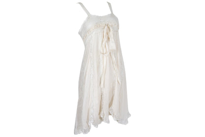 Early 1900s French antique delicate lace and cotton nightgown with silk bow